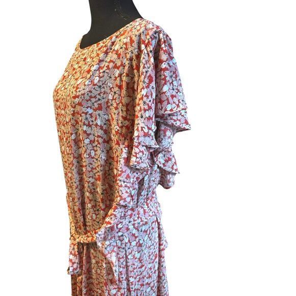 Max Studio NWOT Women's Plus Size 3X Flutter Sleeve Waist Tie Dress Floral Boho - Picture 4 of 6